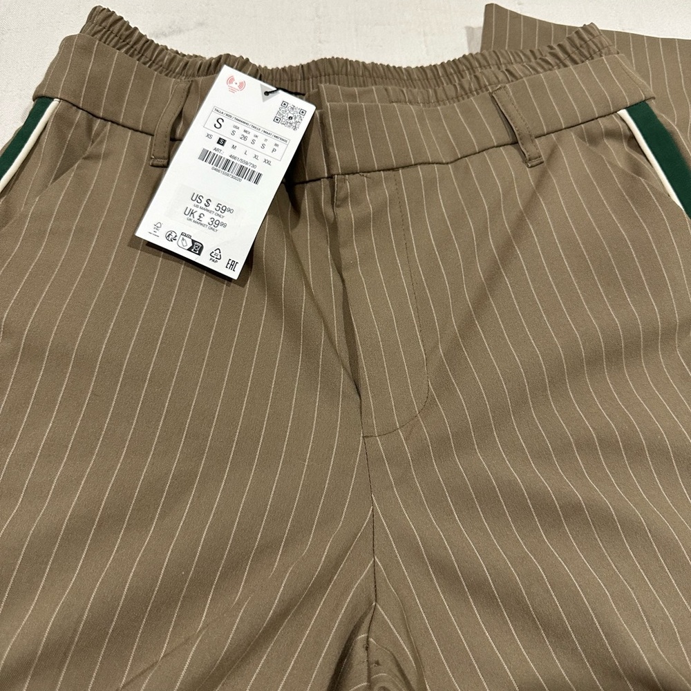Zara NWT Brown Pinstripe Boxer Pants XS
